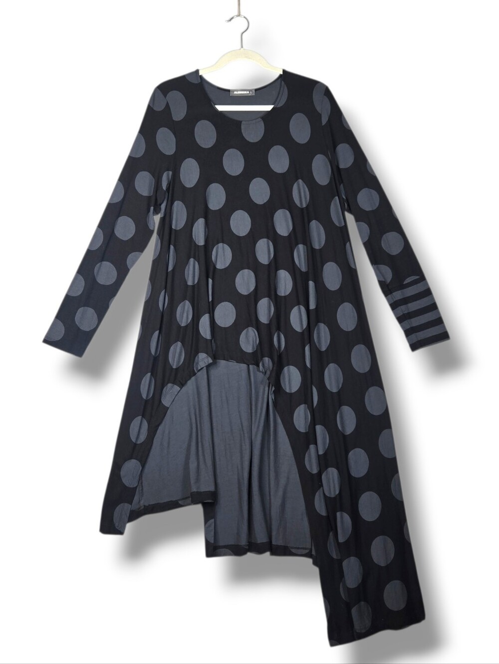 Alembika Dot Hi Lo Black Grey Tunic Top Size 3 10 / 12